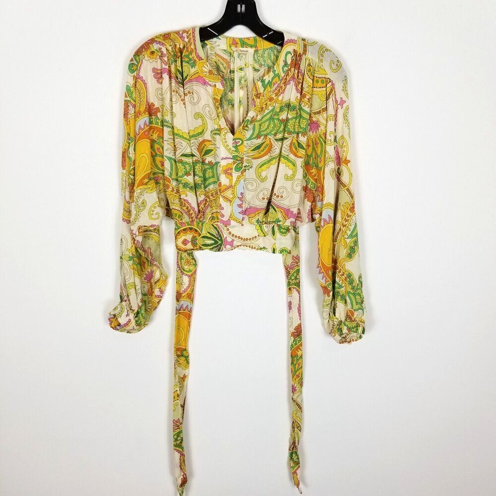 Haute Hippie Women  Paisley Multicolor Blouse Top‎ Size S Wrap Hem Boho